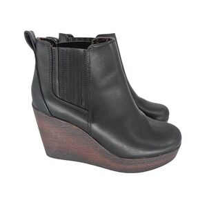 B.O.C. Athalia Gore Wedge Ankle Boot Women 10 Black Faux Leather Platform Boho